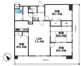 【間取り】 | ロワイヤル飾磨 | 無駄の少ない4LDKの間取り♪2面バルコニーで採光・通風良好♪