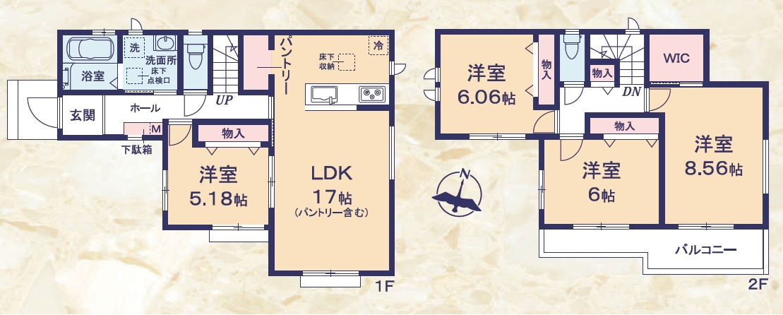 静岡市葵区田町７期　新築戸建　全７棟　A号棟の間取り