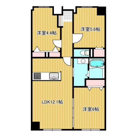 ライオンズマンション淵野辺第五の間取り|対面キッチンの3LDKです。
