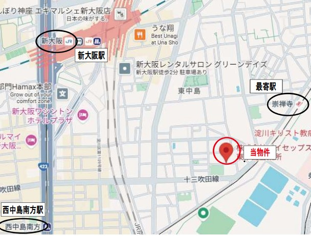 ●収益物件●　オズレジデンス新大阪の地図