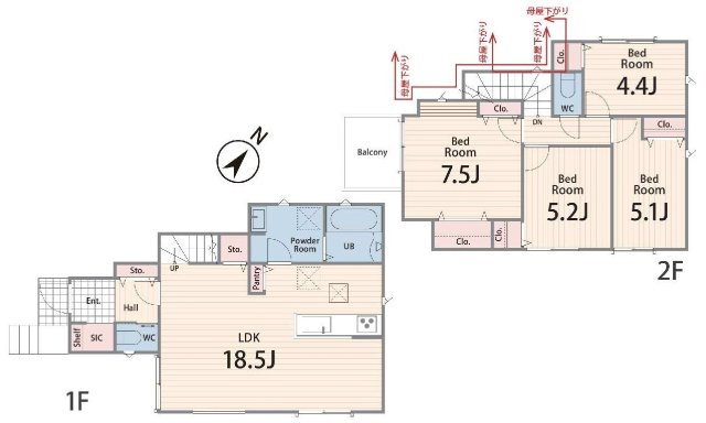 【横浜市旭区上白根町1354-35全3棟新築戸建て】★仲介手数料無料★（四季の森小学校・上白根北中学校）の間取り
