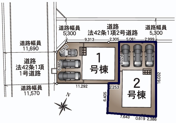 土佐山田町東本町1丁目-2号棟-新築戸建ての区画図|2号棟