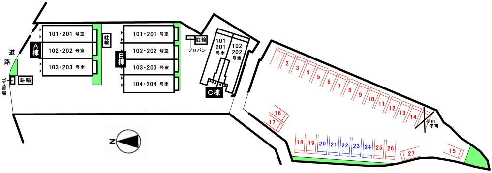 松岡ハイツ　Ａの区画図|駐車場