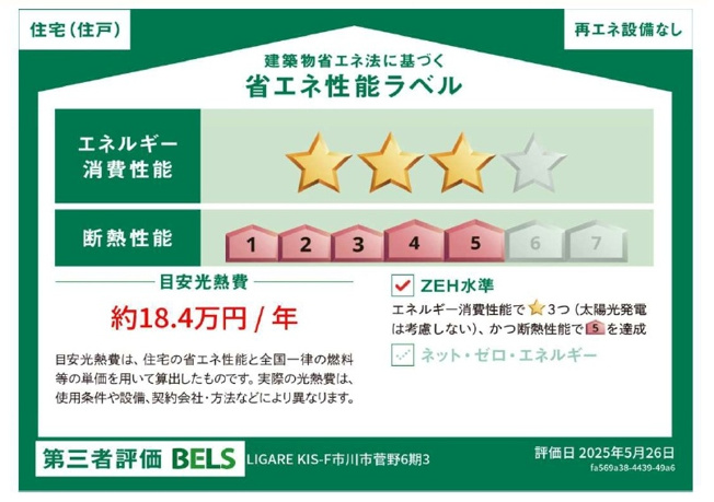 【省エネ性能ラベル】 | 市川市菅野５丁目新築戸建【菅野小学校：8分】 | 省エネ性能ラベル・ZEH水準