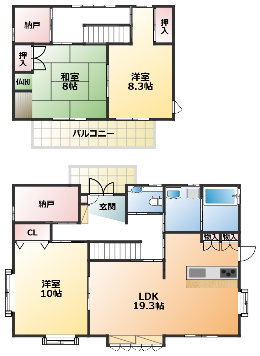 大田原市浅香３丁目中古戸建の間取り|全室南向きで陽当たりの良い間取りです
