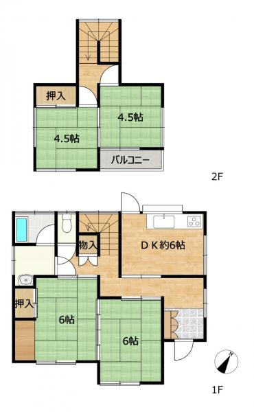 宇都宮市石井町　４DK　中古住宅の間取り