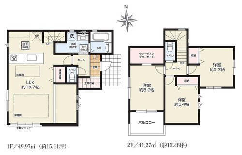 【KIS】国分寺市並木町２期の間取り|□本物件建物間取図　１号棟　□敷地面積：112.85㎡　建物面積：91.24㎡
