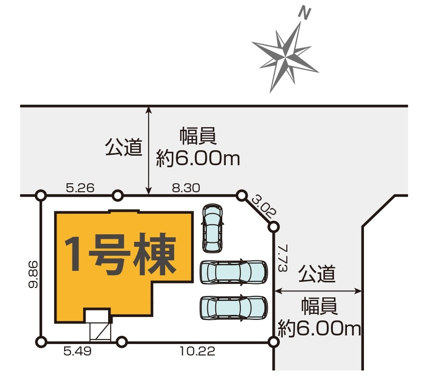新築一戸建て　所沢市中富南の区画図|カースペース３台分(車種によります)