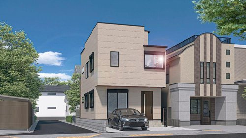 国分寺市日吉町３丁目の完成予想図|やさしいグレージュ系の外観。通勤・通学・買い物に便利な立地に加え、広々としたルーフバルコニー付きで快適な暮らしが叶います。