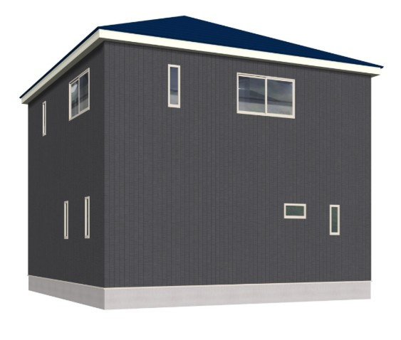 香美市土佐山田町東本町第1　1号棟新築戸建ての外観パース|プライバシーに配慮した小窓配置。静かに暮らせる心地よい住まい。