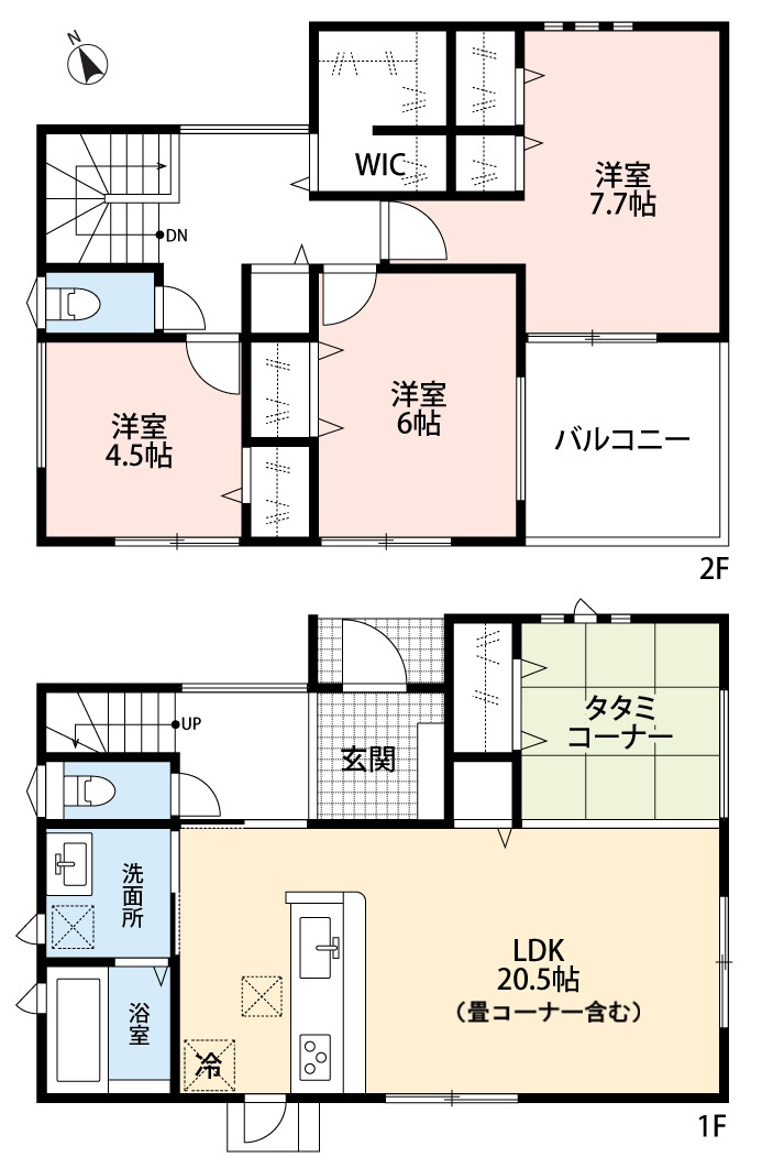 小牧市小木西3丁目　新築戸建の間取り|タタミコーナーあり。雨戸シャッター付。宅配BOXあり。