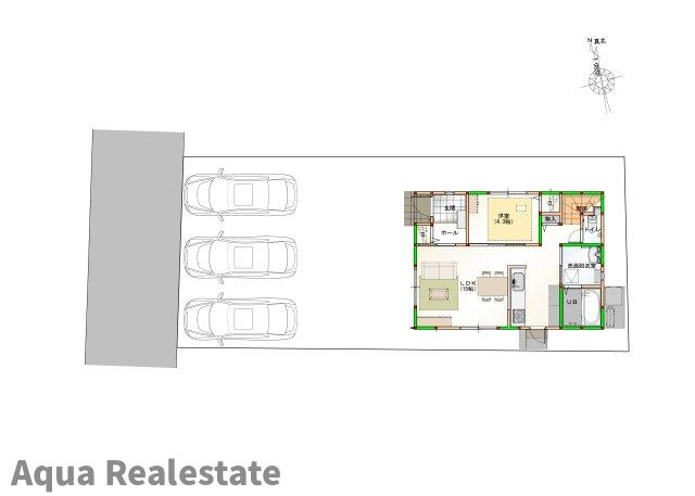 オール電化デザイナーズハウス高松市高松町⑦の区画図|前面道路含む現地写真です