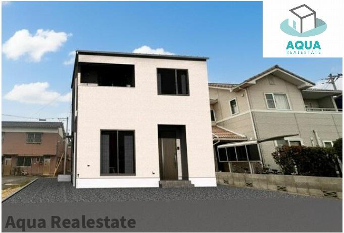 オール電化デザイナーズハウス丸亀市今津町④の外観パース|前面道路含む現地写真です