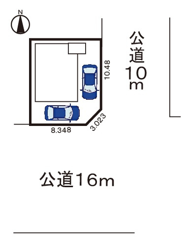 小牧市大字岩崎　新築戸建の区画図|南東角地・陽当たり良好。駐車2台可能