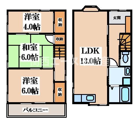 【間取り】 | 若江東町１丁目貸家
