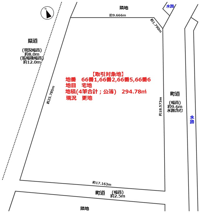 【誰でも購入可能】約90坪整形地で自由な間取が叶う土地の土地図|三方を道路で囲まれているため、開放的で使い勝手の良い土地です