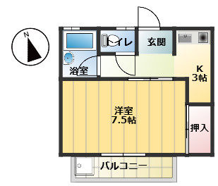 【間取り】 | エメローズ高橋 | 1K