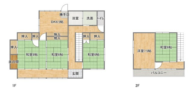 中岡町五丁目 5DK中古住宅 敷地面積100坪の間取り