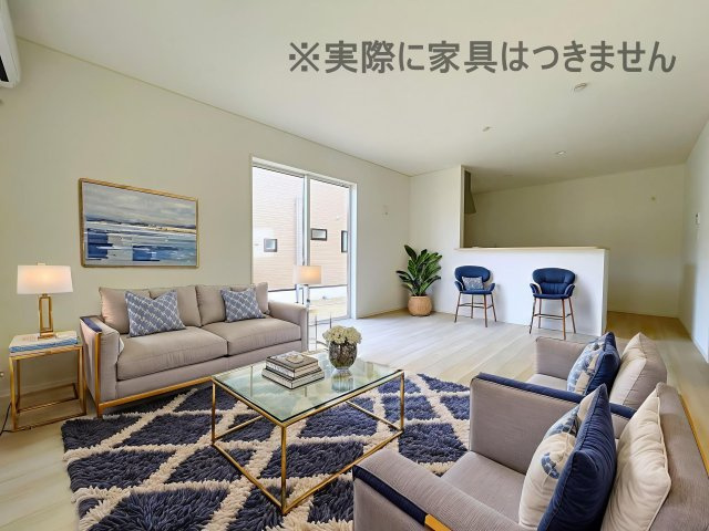 新築戸建・新築建売　白河市蛇石第1　第三小・中央中の居間・リビング|画像はAI加工による演出で、実際の家具は付きません。