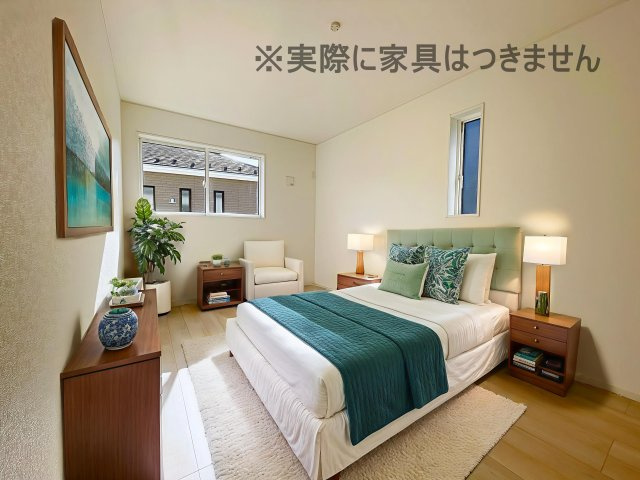 新築戸建・新築建売　白河市蛇石第1　第三小・中央中の洋室|画像はAI加工による演出で、実際の家具は付きません。