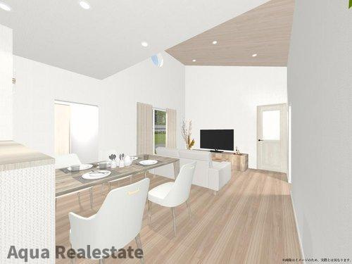 丸亀市津森町の新築一戸建の居間・リビング|こちらのリビングで趣味の時間をお楽しみください