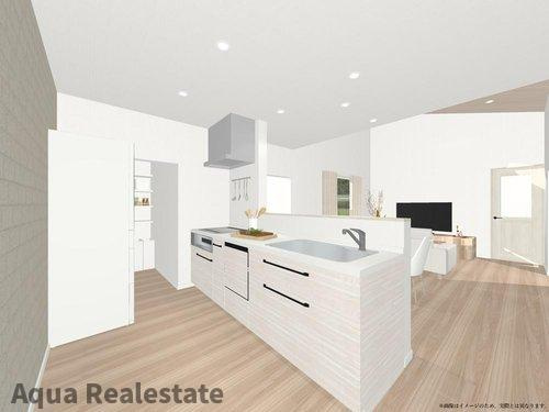 丸亀市津森町の新築一戸建のキッチン|使いやすい居間です