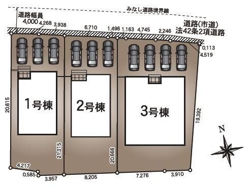 宮崎市島之内第１１－２号棟　新築戸建の区画図|【区画図】
駐車スペース並列3台可能。（車種によります）