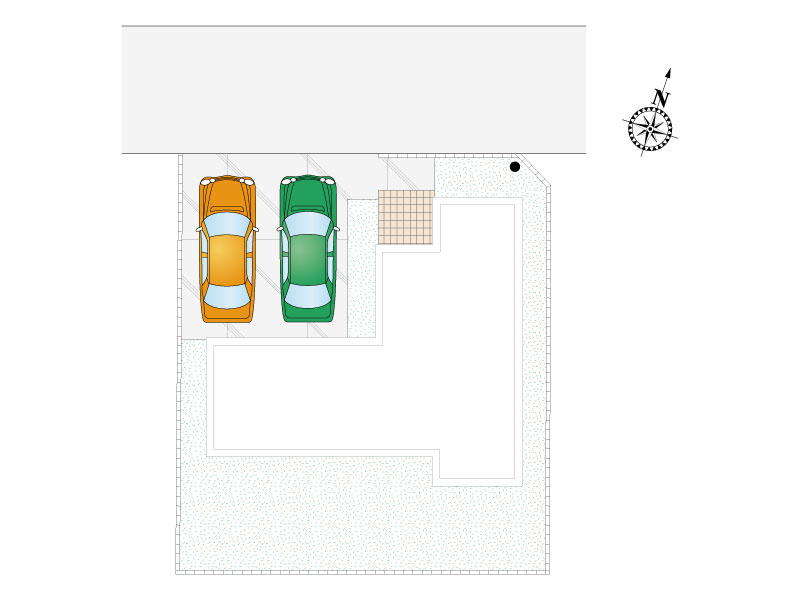 行田市桜町３丁目９区画２号棟　配置図　車２台駐車可能！　※敷地内に電柱あり
