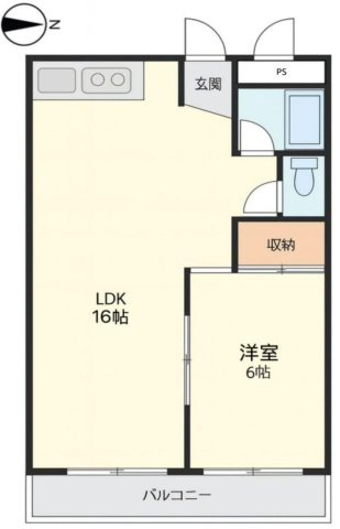 【間取り】 | 日商コーポラス | 中古マンション　1LDK　専有面積：37.74平米　東向き
