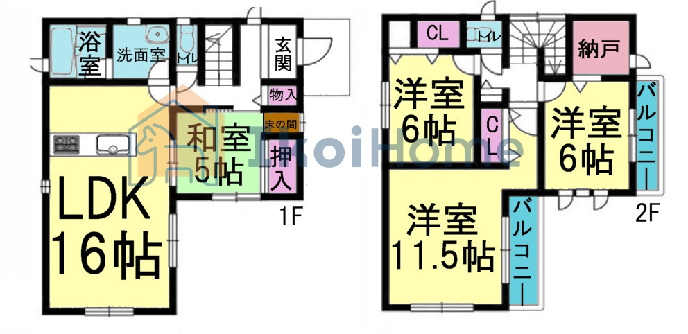 明石市二見町福里　中古戸建の間取り|●資料・カタログのご請求無料●バルコニーが2面あり便利♪納戸他収納も豊富な間取り！