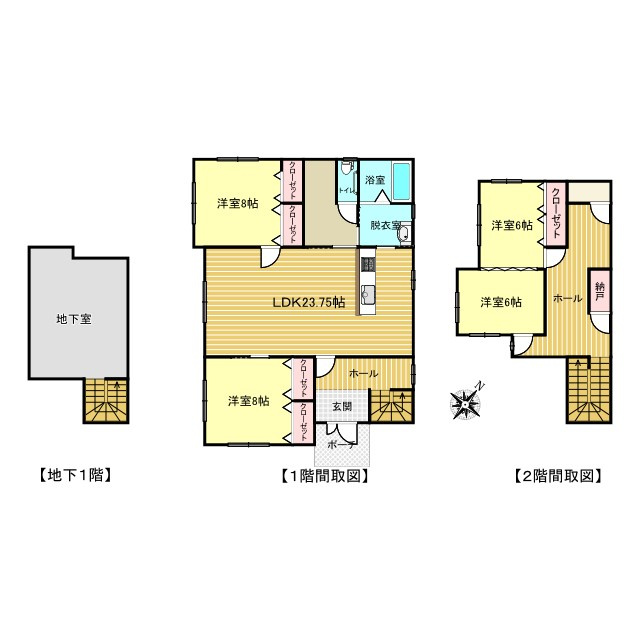 網走市潮見１０丁目１１番７号　地下１階付中古売家の間取り