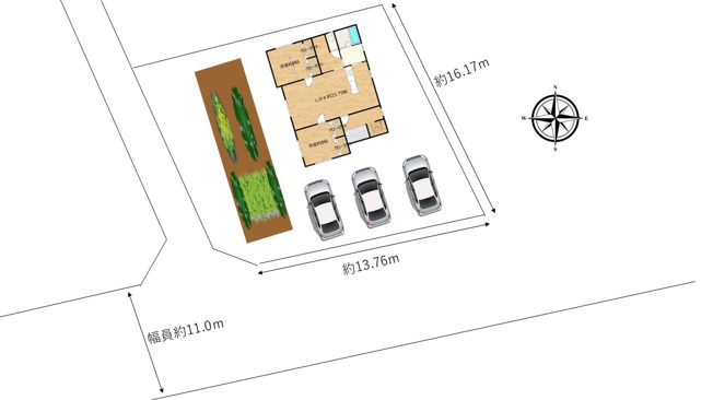 【区画図】 | 網走市潮見１０丁目１１番７号　地下１階付中古売家 | 【区画図】区画図です。駐車位置の参考にしてください。