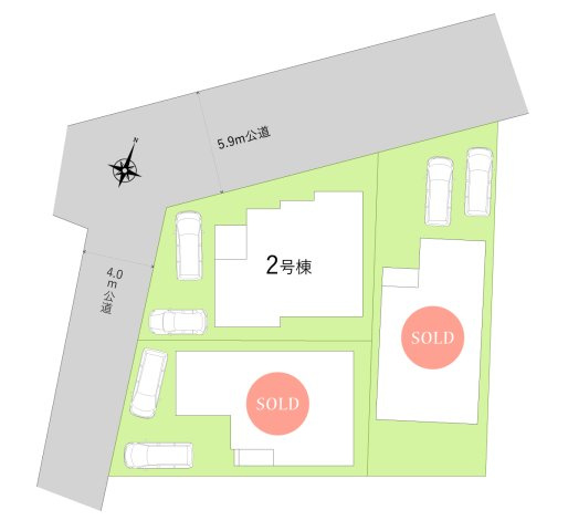 富士見市羽沢３丁目の新築一戸建の区画図|カースペースは２台分！セカンドカーやお客さま用としてお使いいただけます。