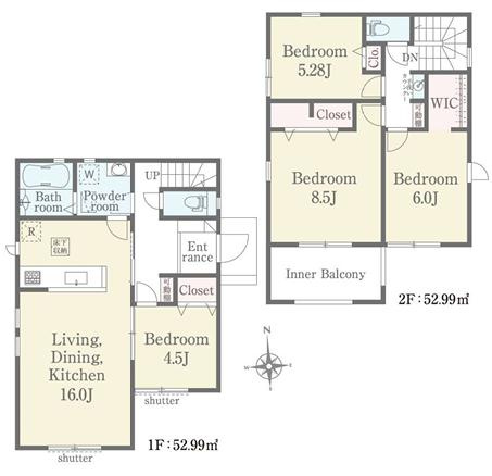八王子市　横川町　新築一戸建て　２４ー１期の間取り|～南向き4LDK　全室2面採光で陽当たり・風通しも良好～