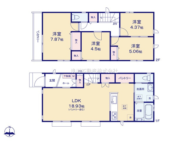 八王子市　富士見町　新築一戸建ての間取り|～西向き4LDK　開放感のあるワンフロアリビングの間取りです～