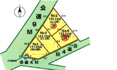 川越市山田　建築条件なし　の区画図