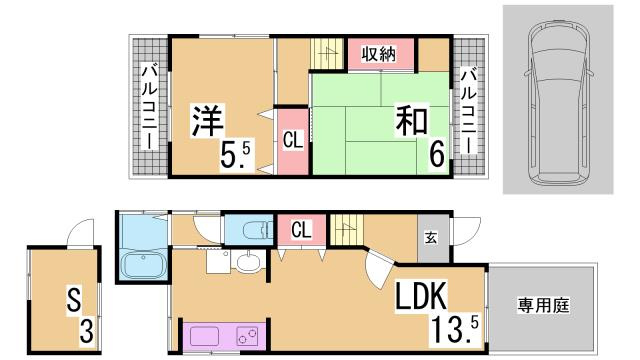 神戸市北区鈴蘭台東町２丁目の一戸建ての間取り