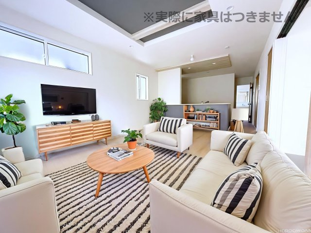 新築戸建・新築建売　郡山市静西一丁目　大成小・第七中の居間・リビング|画像はAI加工による演出で、実際の家具は付きません。
