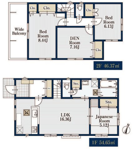 横浜市南区永田山王台　新築戸建【仲介手数料無料】カースペース2台の間取り