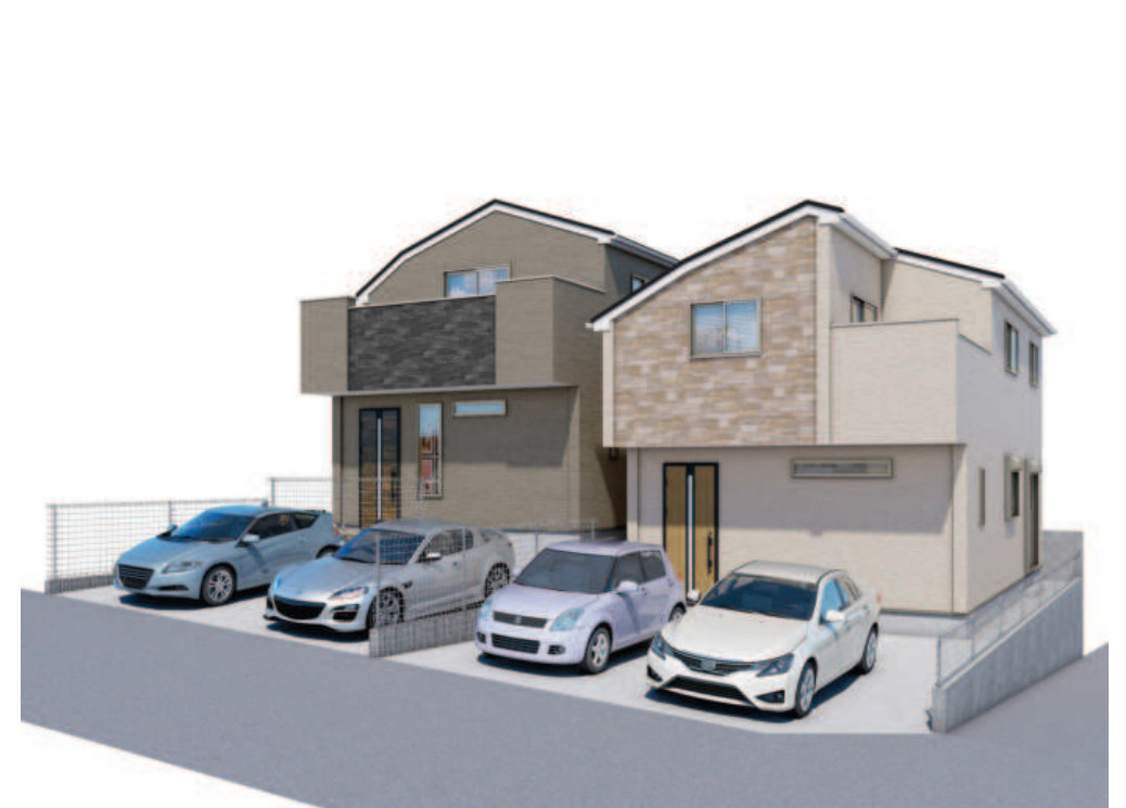 横浜市南区永田山王台　新築戸建【仲介手数料無料】カースペース2台の外観パース