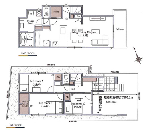 板橋区高島平5丁目　永住地×綺麗な街並み　限定3区画の参考プラン|2号地　3LDK+WIC+パントリー+カースペース　敷地面積 85.70ｍ2　建物面積 94.39ｍ2　建物価格 2,180万円