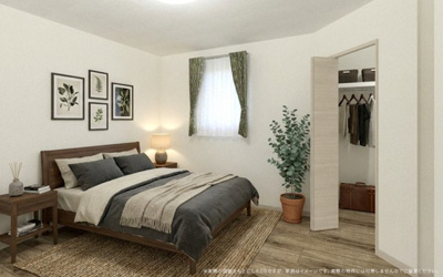 【完成予想図】 | 【主寝室　イメージパース】 
※画像は設計図面を基に作成したイメージです。