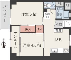 エスペランサ魚崎の間取り|DKを中心に２部屋分かれており使いやすいです♪