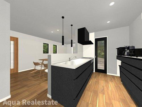 丸亀市飯野町東分の新築一戸建のキッチン|ゆったり過ごせる居間です