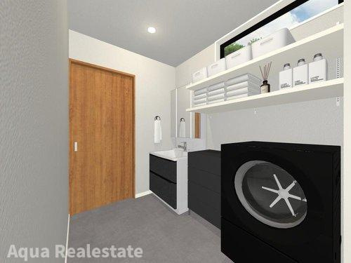 丸亀市飯野町東分の新築一戸建の独立洗面台|おしゃれな内装です