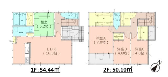 N・大野城市山田2丁目第1-2棟（1号棟）の区画図|配置図