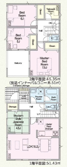 【間取り】 | 岐阜市長森本町新築建売全2棟！長森北小学校徒歩3分！お車並列3台可能！インナーバルコニーのあるお家！ | 岐阜市長森本町新築建売全2棟！長森北小学校徒歩3分！お車並列3台可能！インナーバルコニーのあるお家！
