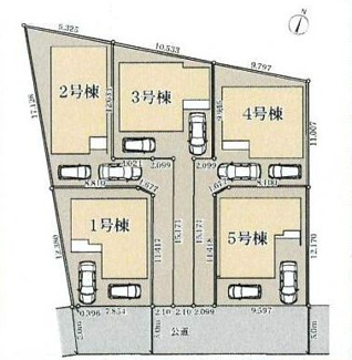 【区画図】 | 藤沢市下土棚  2号棟 | 2号棟　南東側約5m公道　旗竿地（間口約2.1ｍ）　駐車2台（車種によります）　敷地面積49.3坪（路地状部分含む）