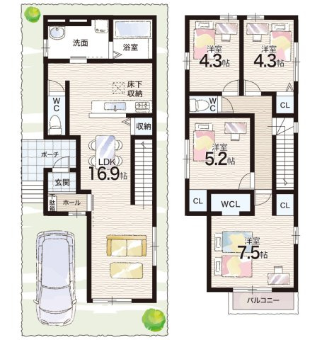 明石市太寺天王町　第1期　新築一戸建ての間取り|2号地