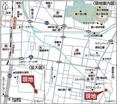 新築戸建・新築建売　会津若松市門田町黒岩第7　城南小・第五中の地図|現地案内図